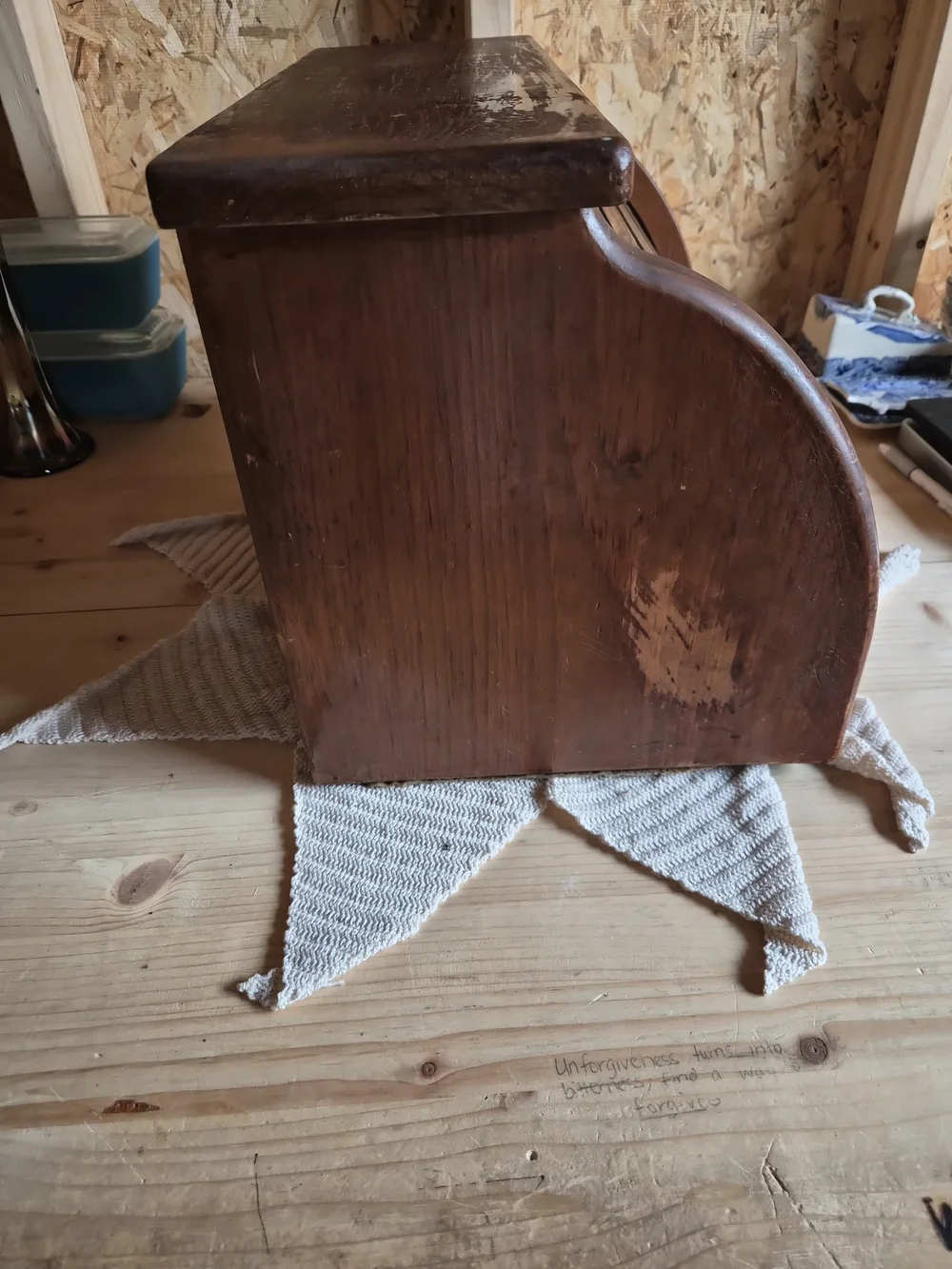 Vintage Wooden Roll-Top Bread Box in Warm Brown